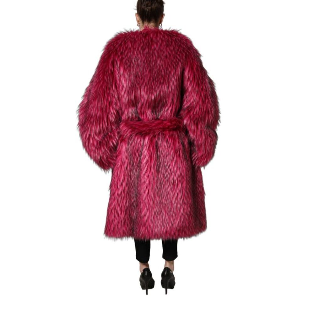 Dolce & Gabbana Fuchsia Belted Faux-Fur Trench Coat Women's Jacket